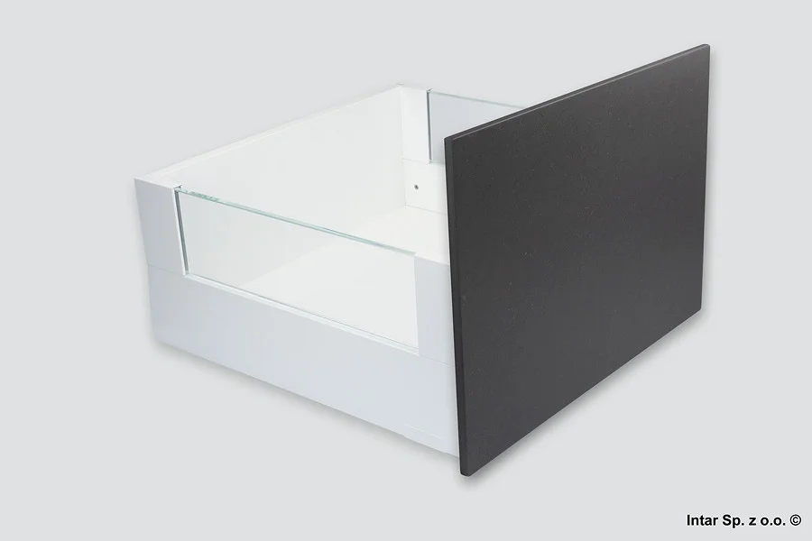 Super okazja Komplet - Szuflada MERIVOBOX, 425886, Wys. E+Szkło przezroczyste+ZF4.50I2-INSERTA, L=550 mm, 40kg., Mocowanie frontu na INSERTA ZF4.10I2, Jedwabiście biały mat, BLUM