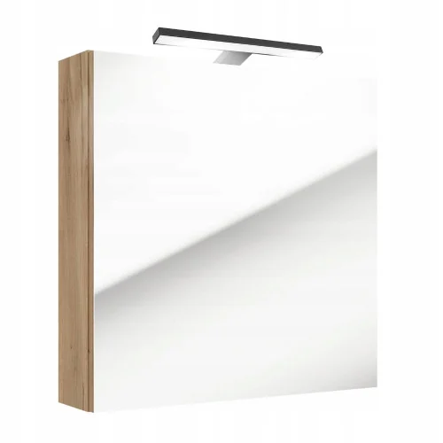 Szafka Łazienkowa Lustrzana 60 x 60 x 15 cm Dąb Craft Złoty Lampa LED 30 cm Tylko do końca tygodnia