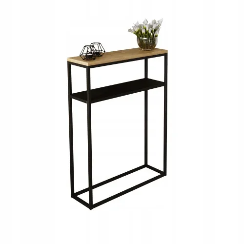 Nowoczesna Konsola Podwójna Przedpokój Loft 60x20x80 Czarna+Dąb Lancelot Do wyczerpania zapasów