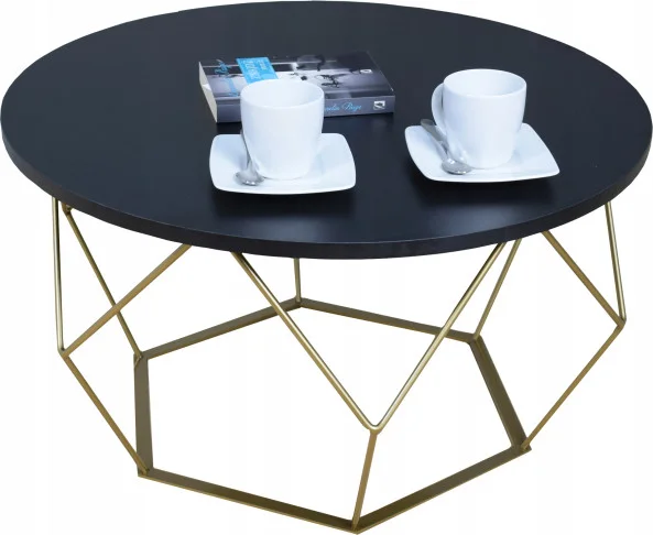 Okrągły Stoliczek Kawowy DIAMENT Loft Salon 75x75x43 Złoty+Czarny MiniPearl Ostatnia szansa