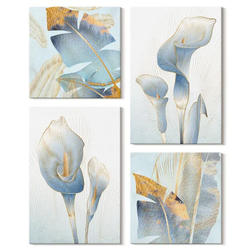 Najlepsza cena Obraz canvas 4 częściowy Błękitne kwiaty |40x40, 40x60| Wallfluent