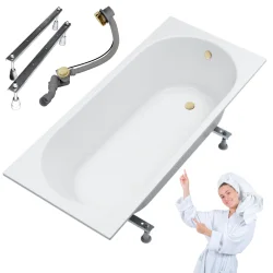 Rabat AQUA for you wanna prostokątna Kronos oval slim 170x75 z syfonem złotym i nóżkami